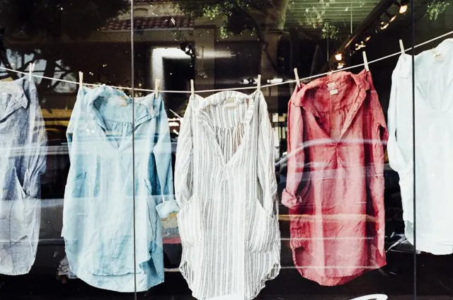 Shirts hanging on a line